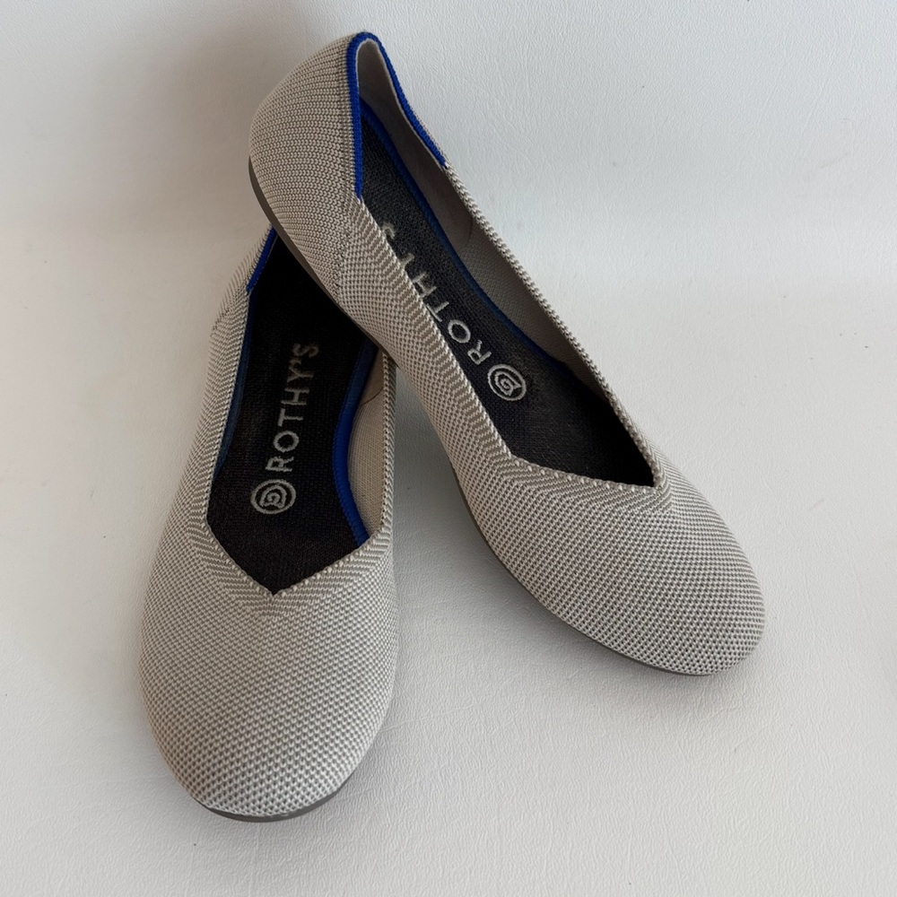 Rothy's Light Gray Women's Flats with Blue Trim
